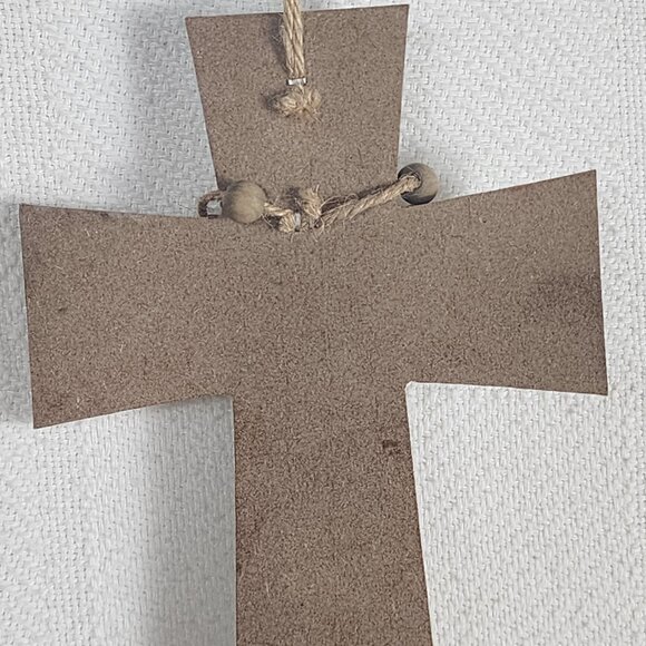 Rustic Whitewash Embossed Particle Board Beaded Faux Wood Love Sign on 8" Cross - Picture 10 of 16